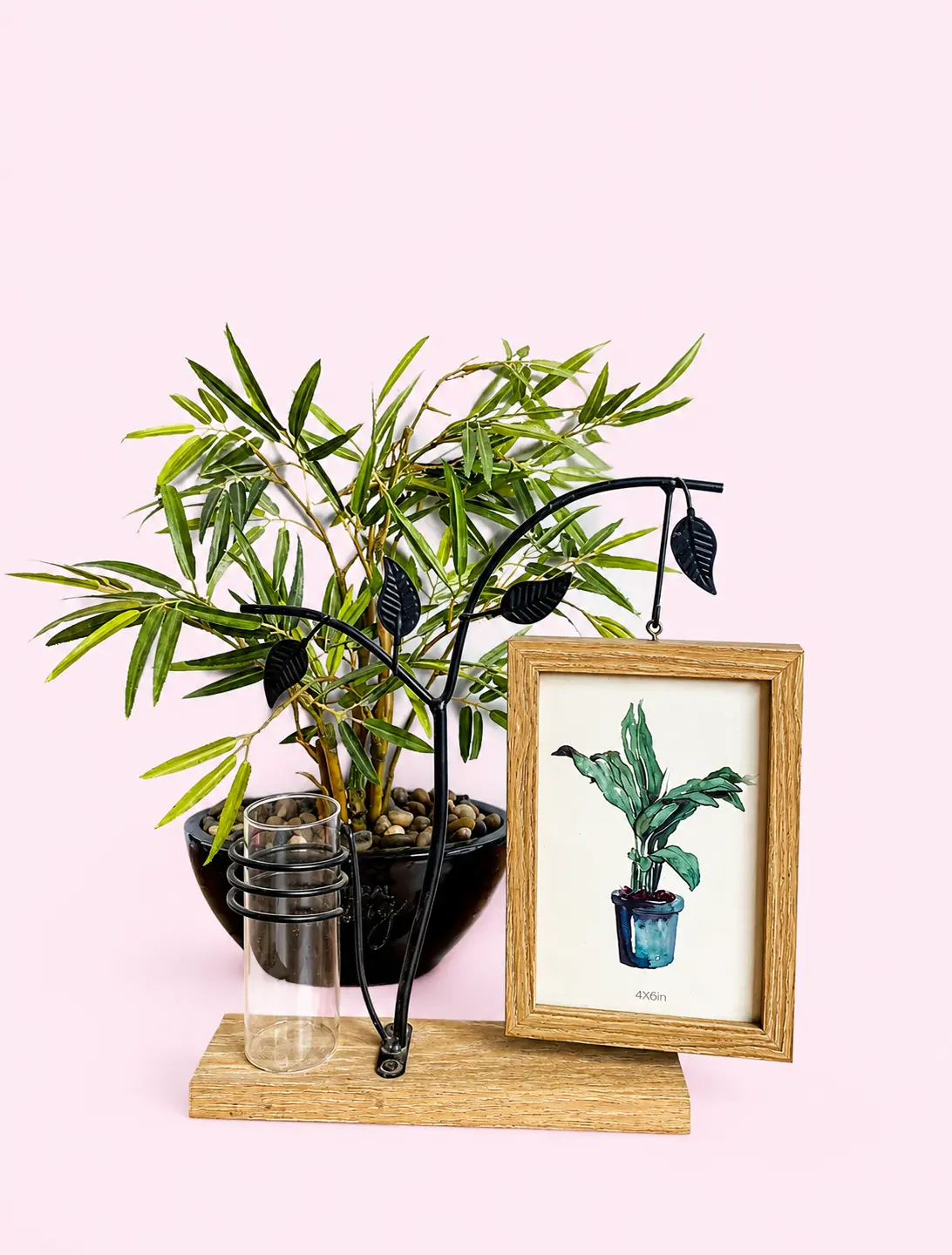 Decorative Metal Tree Branch Tabletop Stand with Photo Frame & Plant Holder