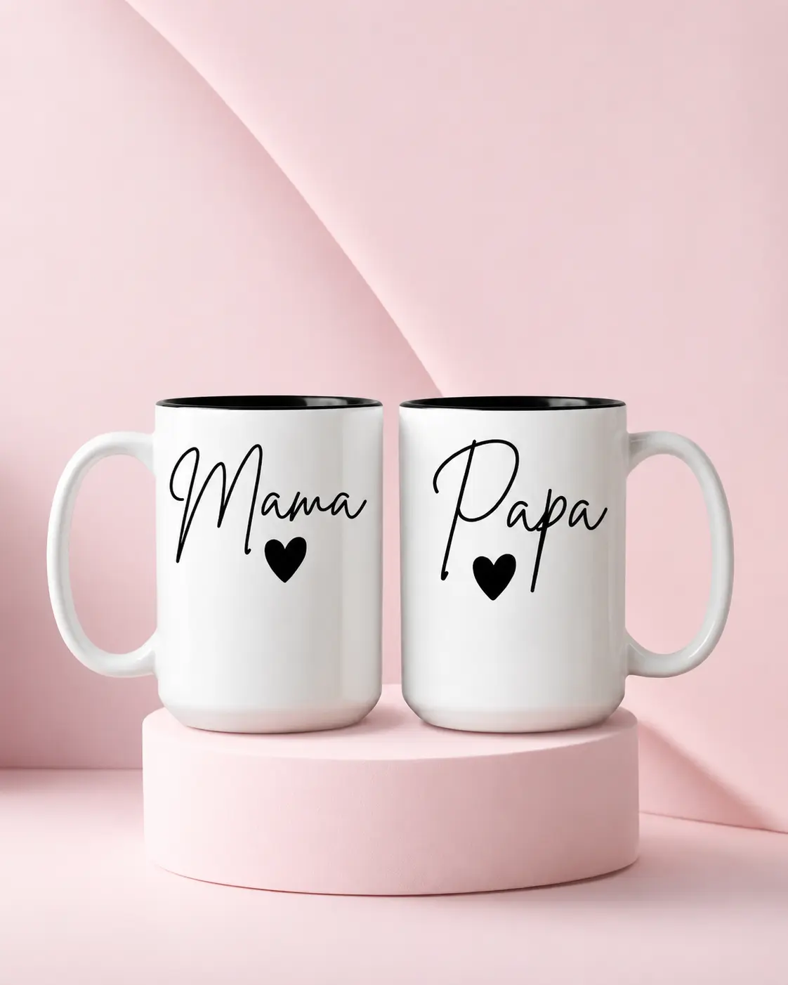 Mama & Papa Ceramic Coffee Mug Set – Personalized Couple Gift for Parents