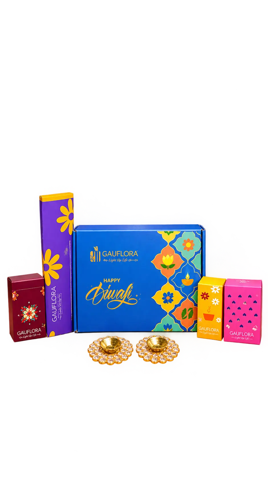 Diwali Festive Gift Hamper with Incense, Diyas & Rangoli