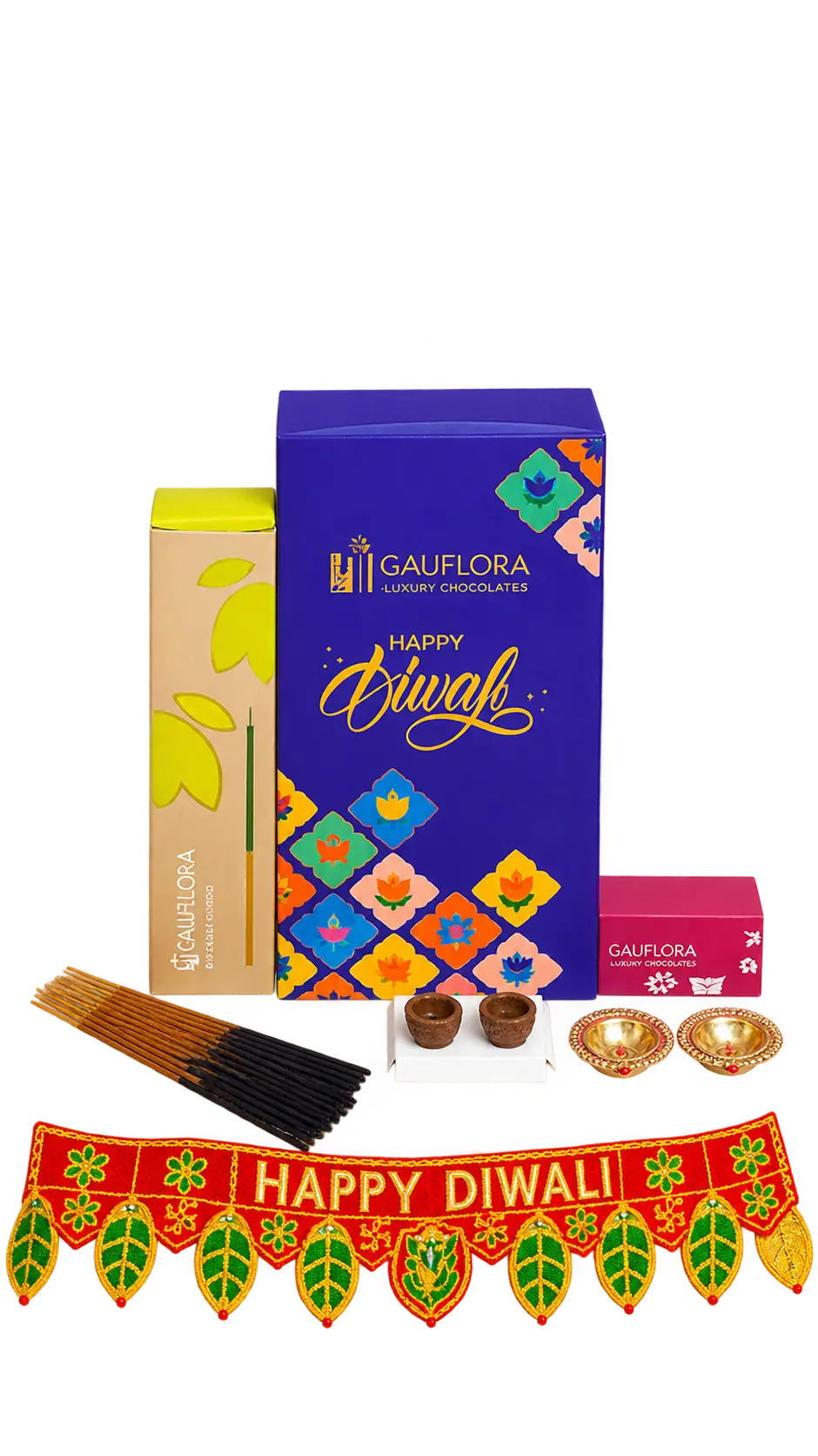 Decorative Cloth Toran, Metal Diya & Incense Gift Set