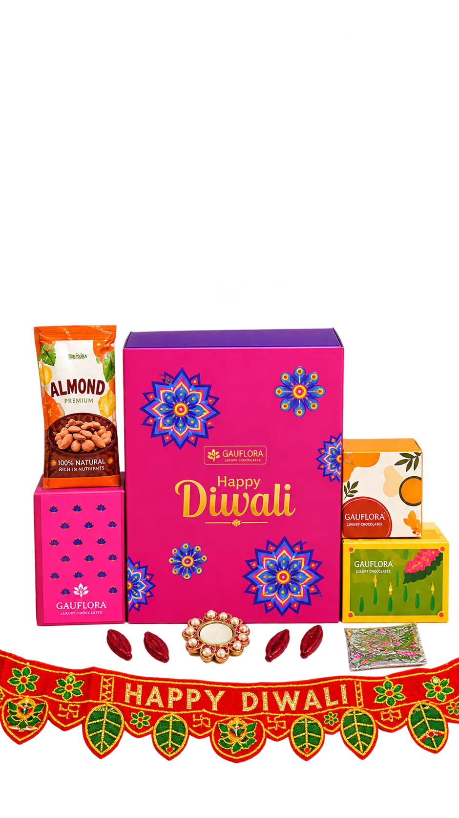 Salted Almond, Pearl Diya, Dhoop & Toran Gift Set